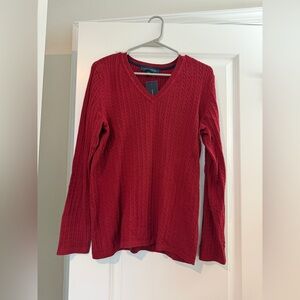 Tommy Hilfiger Large women's red cable knit V-neck sweater